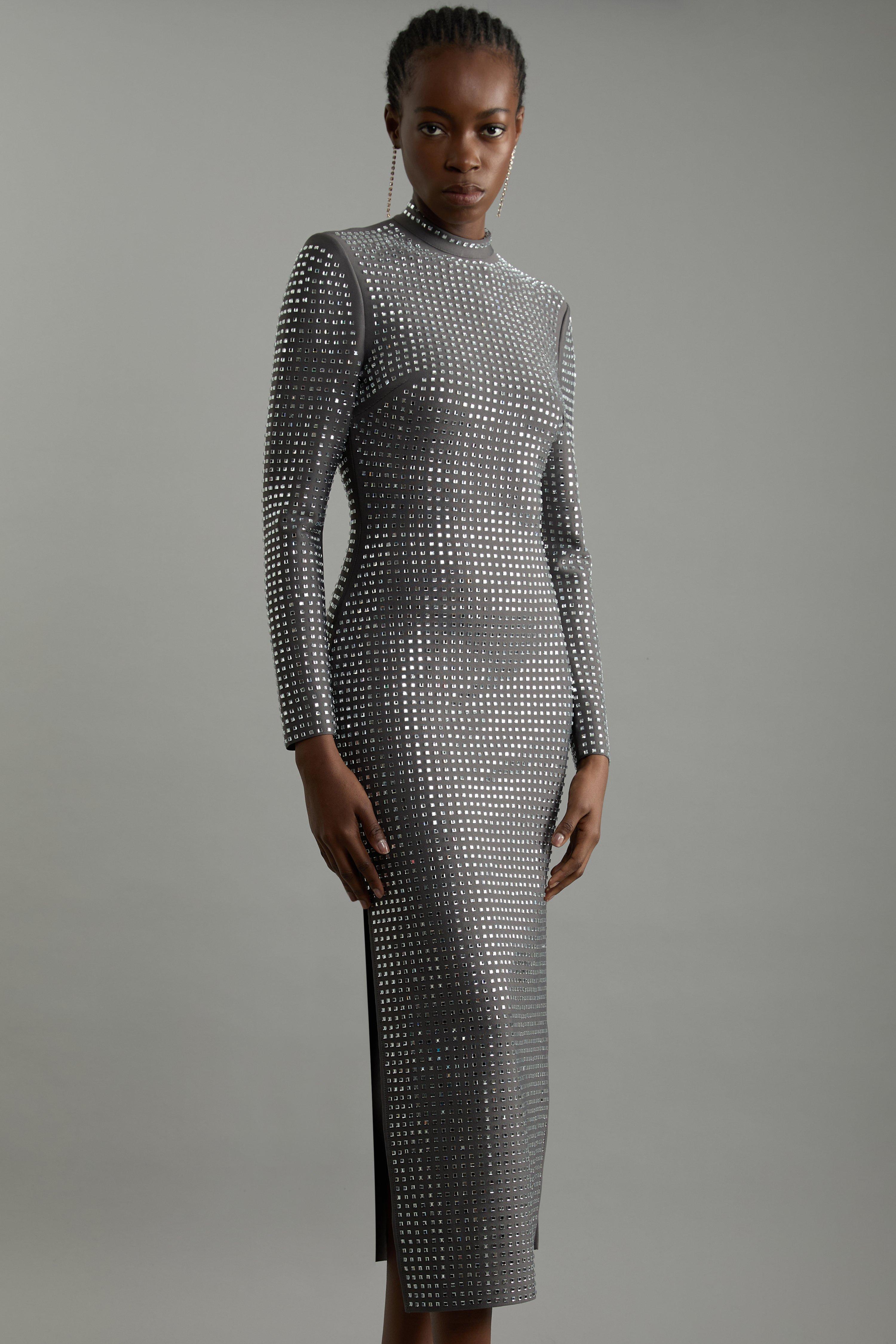 Petite Crystal Embellished Woven Split Maxi | Karen Millen